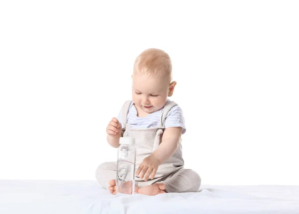 Cute Little Baby Bottle Water White Background — Stock Photo, Image