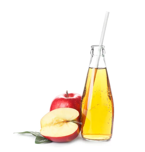 Bottle Tasty Apple Juice White Background — Stock Photo, Image