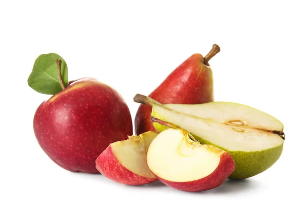 Ripe Pears Apples White Background — Stock Photo, Image