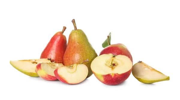 Ripe Pears Apples White Background — Stock Photo, Image