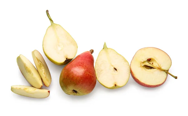 Ripe Pears Apples White Background — Stock Photo, Image