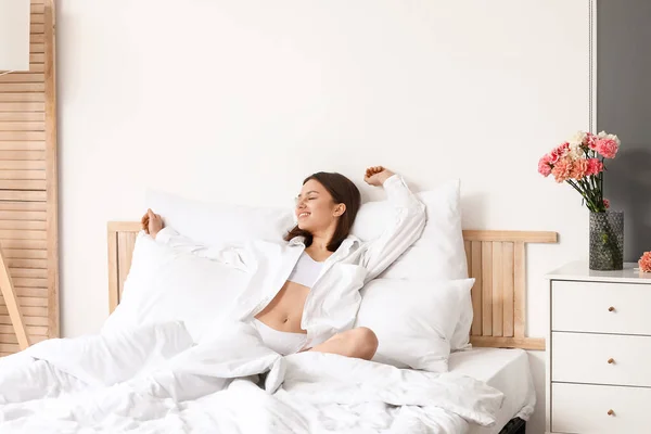 Morning Beautiful Young Woman Bedroom — Stock Photo, Image