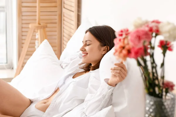 Morning Beautiful Young Woman Bedroom — Stock Photo, Image