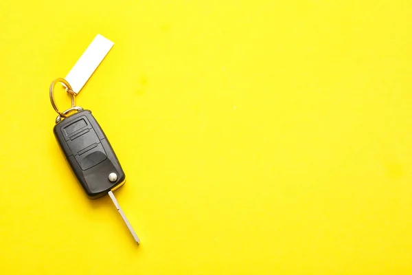 Renk Arkaplanında Şık Anahtarlık Olan Araba Anahtarı — Stok fotoğraf