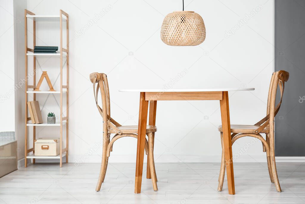 Dining table in interior of room
