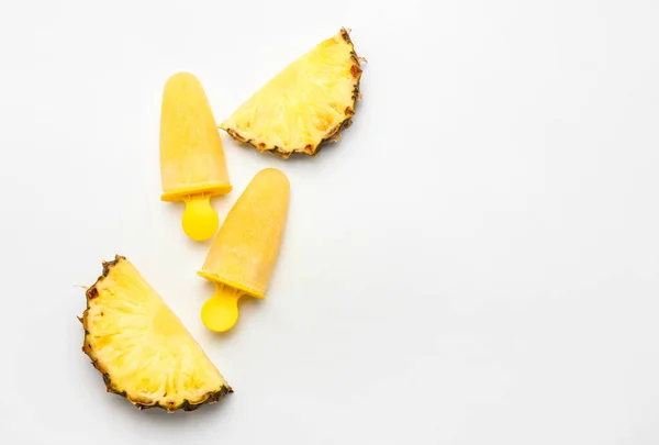Tasty Pineapple Popsicles White Background — Stock Photo, Image