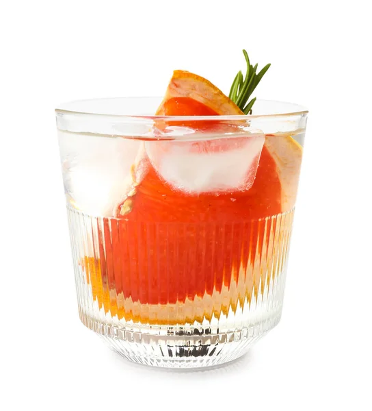 Glass Cold Gin Tonic Grapefruit Slice White Background — Stock Photo, Image