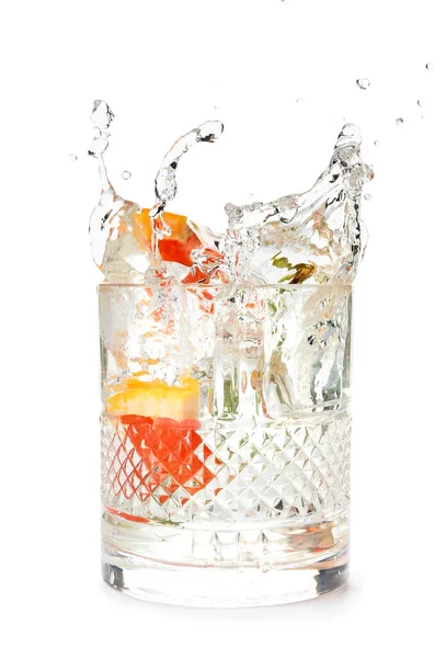 Glas Kall Gin Tonic Med Grapefrukt Skivor Vit Bakgrund — Stockfoto