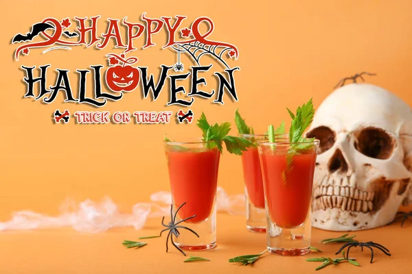 Skott Välsmakande Bloody Mary Cocktail För Halloween Fest Färg Bakgrund — Stockfoto