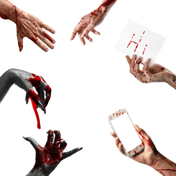 Руки Покрытые Кровью Белом Фоне Праздник Хэллоуина — стоковое фото