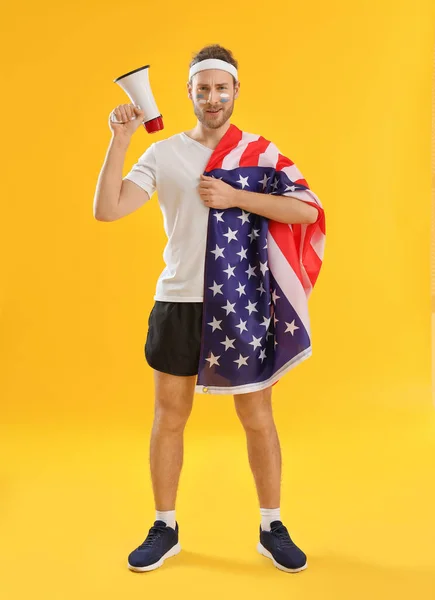 Sport Fan Usa Flag Megaphone Color Background — Stock Photo, Image