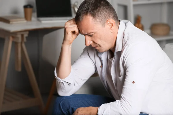 Depressed Mature Man Home — Stock Photo, Image