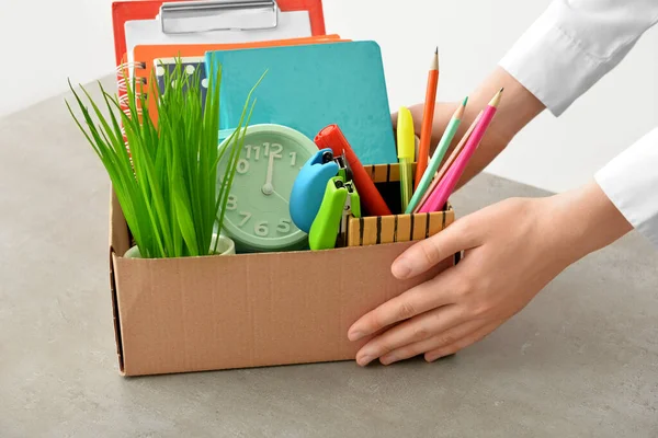 Fired Female Worker Personal Things Table Closeup — Stock Photo, Image