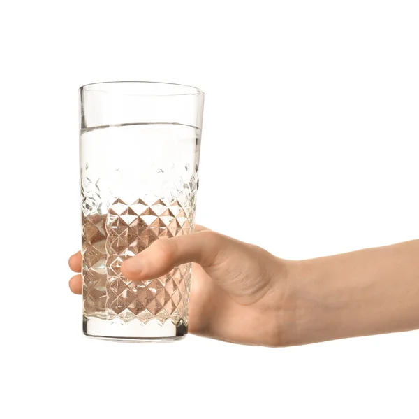 Female Hand Glass Water White Background — Stock Photo, Image
