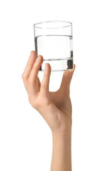 Жіноча Рука Склянкою Води Білому Тлі — стокове фото