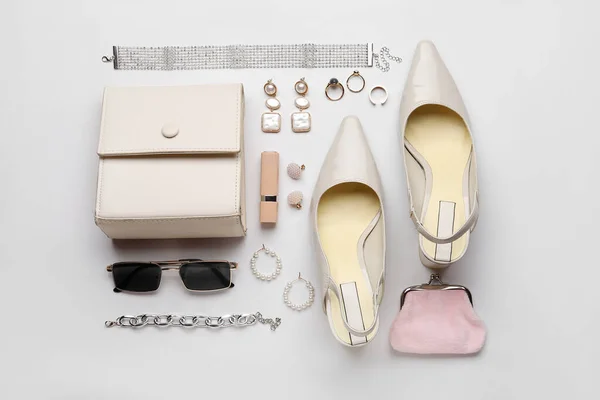 Sapatos Acessórios Femininos Sapatos Fundo Branco — Fotografia de Stock