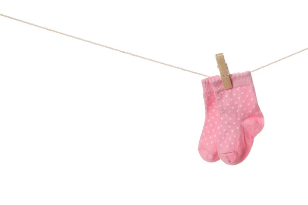 Baby Socks Hanging Rope White Background — Stock Photo, Image