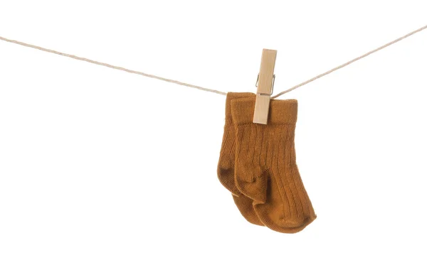 Baby Socks Hanging Rope White Background — Stock Photo, Image