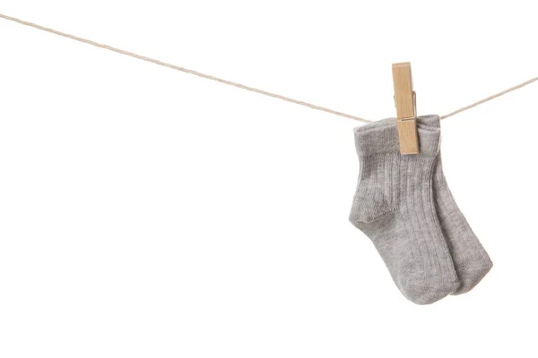 Baby Socks Hanging Rope White Background — Stock Photo, Image