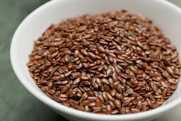Bowl Flax Seeds Table Closeup — Stock Photo, Image