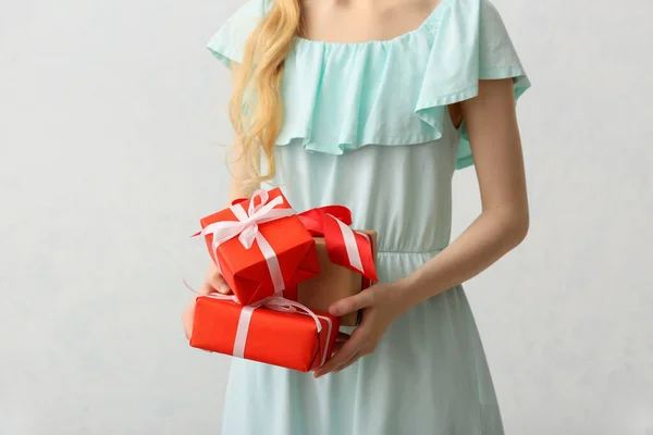 Woman Gifts Light Background — Stock Photo, Image