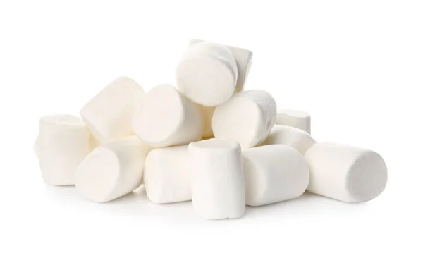 Haufen Leckerer Marshmallows Auf Weißem Hintergrund — Stockfoto