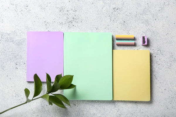 Notebooks Erasers Sharpener Color Background — Stock Photo, Image