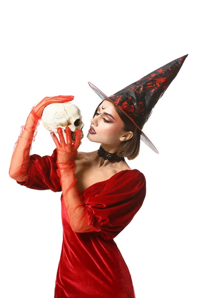 头盖骨为白色的年轻女巫 — 图库照片