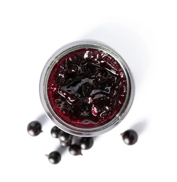 Jar Black Currant Jam White Background — Stock Photo, Image