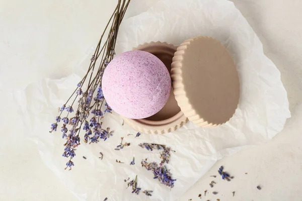 Bath Bomb Lavender Flowers Light Background — Stock Photo, Image