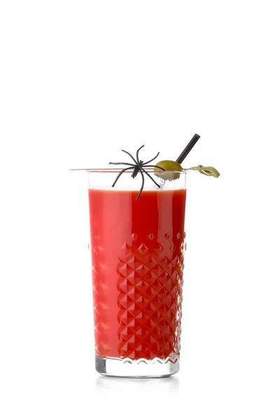 Bicchiere Gustoso Cocktail Maria Sanguinosa Decorato Halloween Sfondo Bianco — Foto Stock