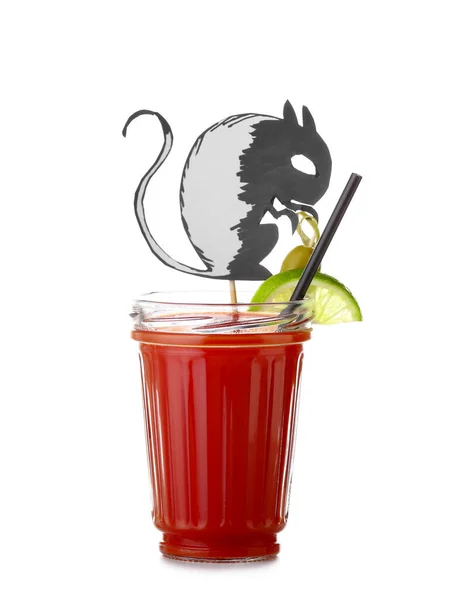 Glass Tasty Bloody Mary Cocktail Decorated Halloween White Background — Stock Photo, Image