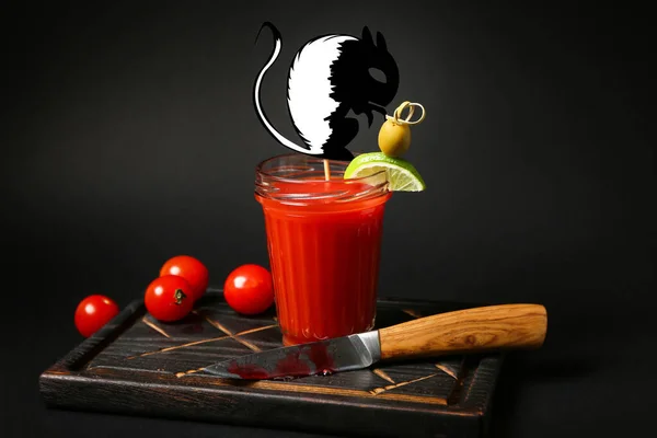 Glass Tasty Bloody Mary Cocktail Decorated Halloween Dark Background — Stock Photo, Image