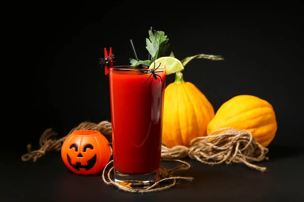 Bicchiere Gustoso Cocktail Maria Sanguinosa Decorato Halloween Sfondo Scuro — Foto Stock