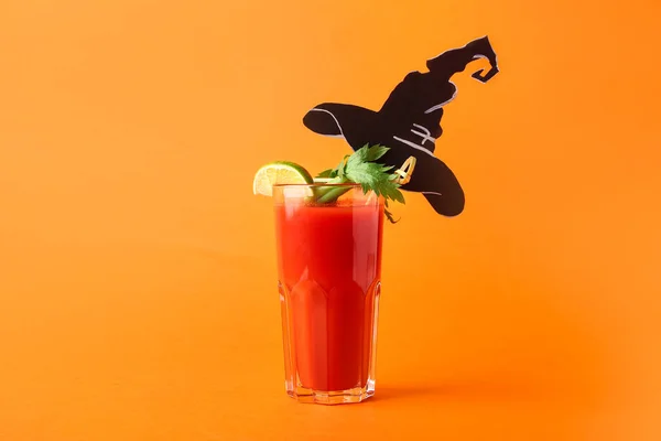 Bicchiere Gustoso Cocktail Maria Sanguinosa Decorato Halloween Sfondo Colori — Foto Stock