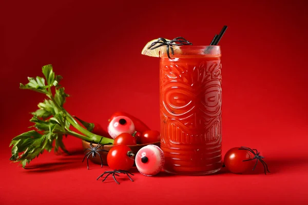 Glass Tasty Bloody Mary Cocktail Decorated Halloween Color Background — Stock Photo, Image
