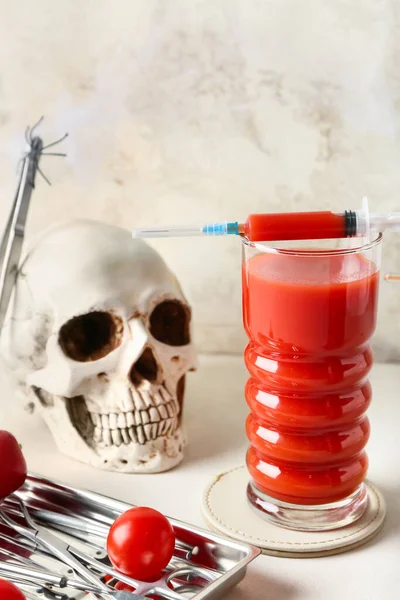 Glass Tasty Bloody Mary Cocktail Decorated Halloween Light Background — 스톡 사진