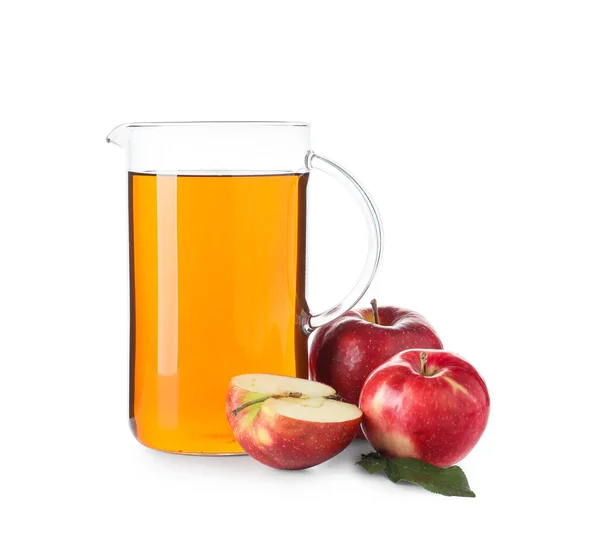 Jug Tasty Apple Juice White Background — Stock Photo, Image