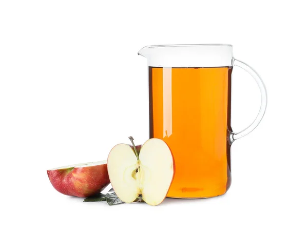 Krug Mit Leckerem Apfelsaft Auf Weißem Hintergrund — Stockfoto