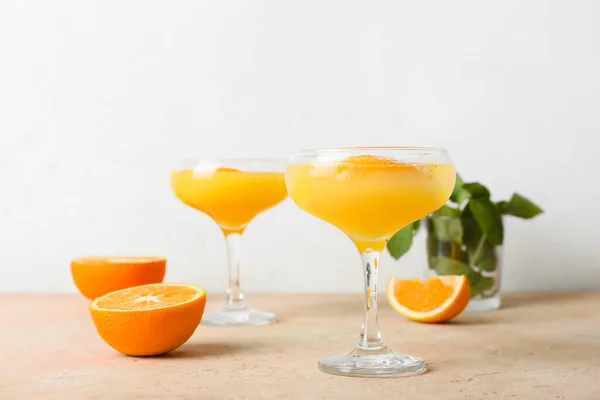 Glasses Tasty Orange Margarita Light Background — Stock Photo, Image