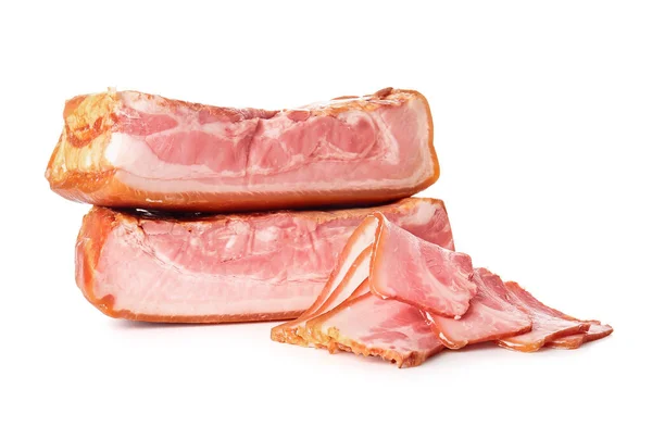 Tasty Smoked Bacon White Background — Stock Photo, Image