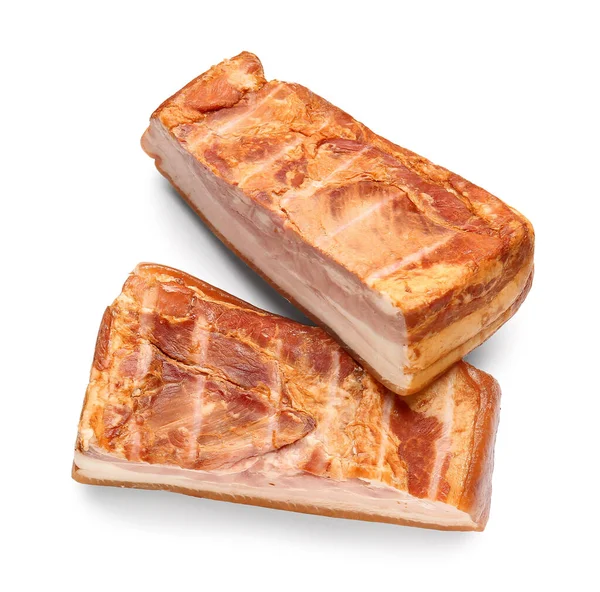 Bacon Defumado Saboroso Fundo Branco — Fotografia de Stock