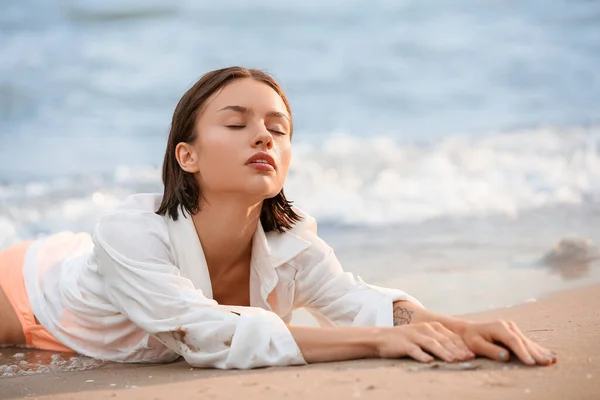 Beautiful Young Woman Sea Beach Stock Image