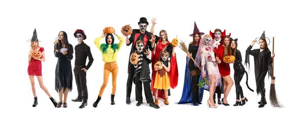 Разные Люди Костюмах Хэллоуина Белом Фоне — стоковое фото