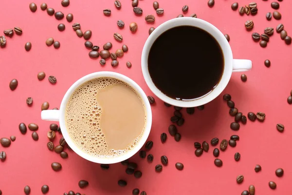 Bekers Van Lekkere Koffie Kleur Achtergrond — Stockfoto