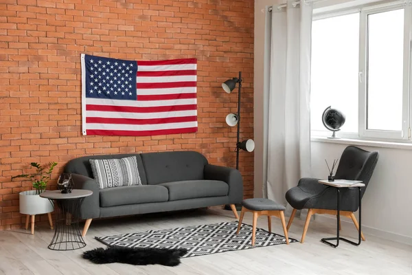 Interior Stylish Living Room Usa Flag — Stock Photo, Image