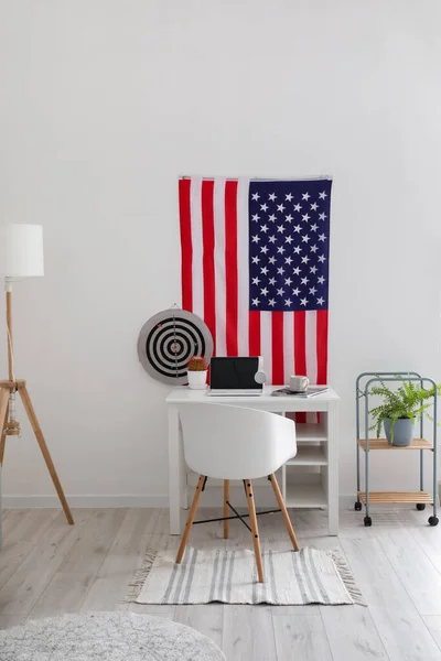 Interior Stylish Room Modern Workplace Usa Flag — Stock Photo, Image