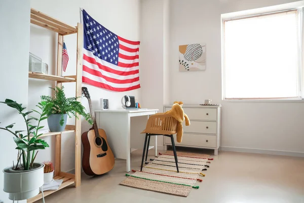 Interior Stylish Room Modern Workplace Usa Flag — Stock Photo, Image