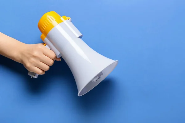 Woman Megaphone Color Background — Stock Photo, Image