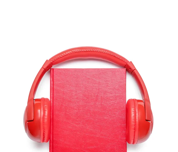 Modern Headphones Book White Background — Stock Photo, Image